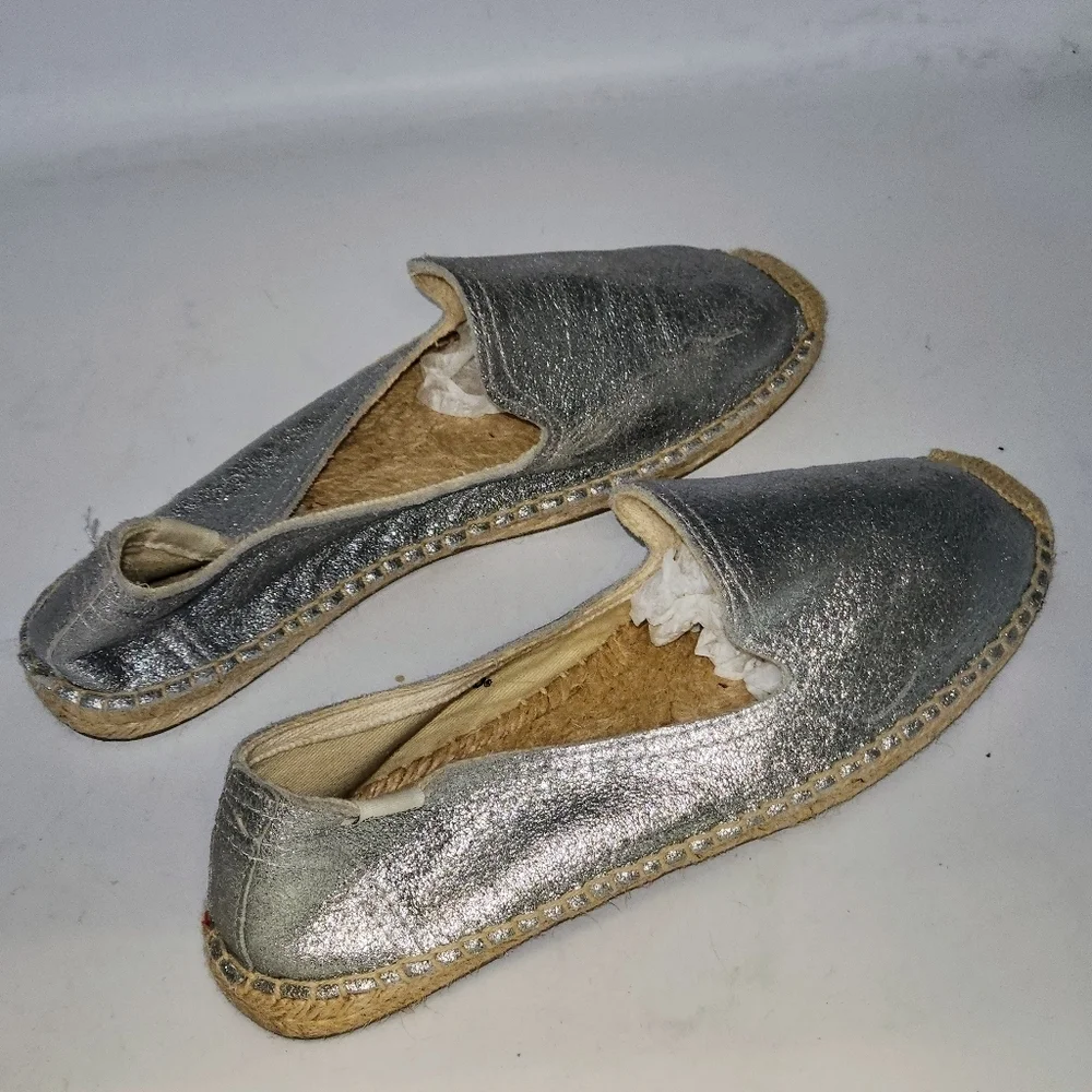 SOLUDOS Metallic Silver‎ Leather Smoking Slipper Espadrilles Size 8